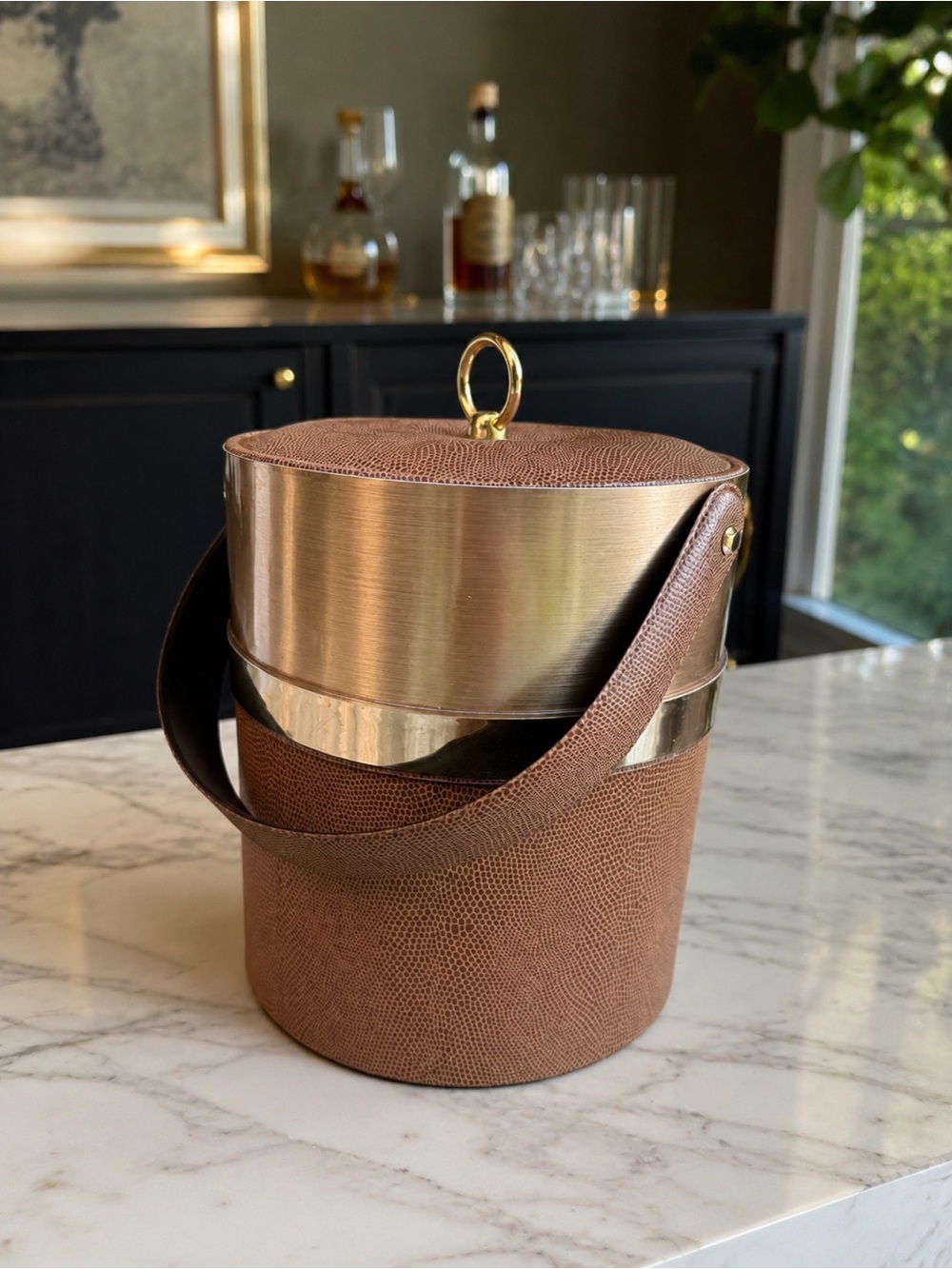 George Briard Vintage Brass & Shagreen Ice Bucket